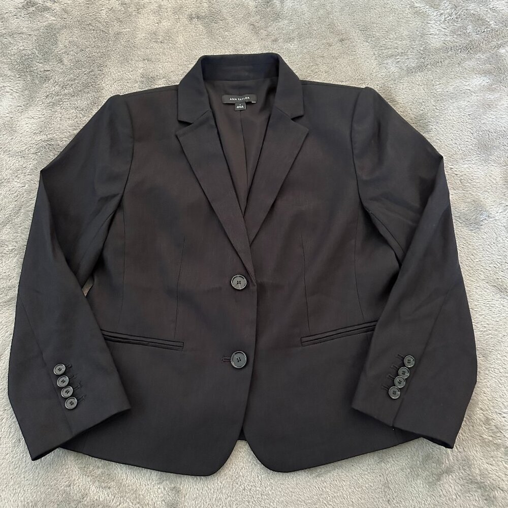 Ann Taylor Black Linen Blend Blazer 4 The Shorter Two Button Jacket